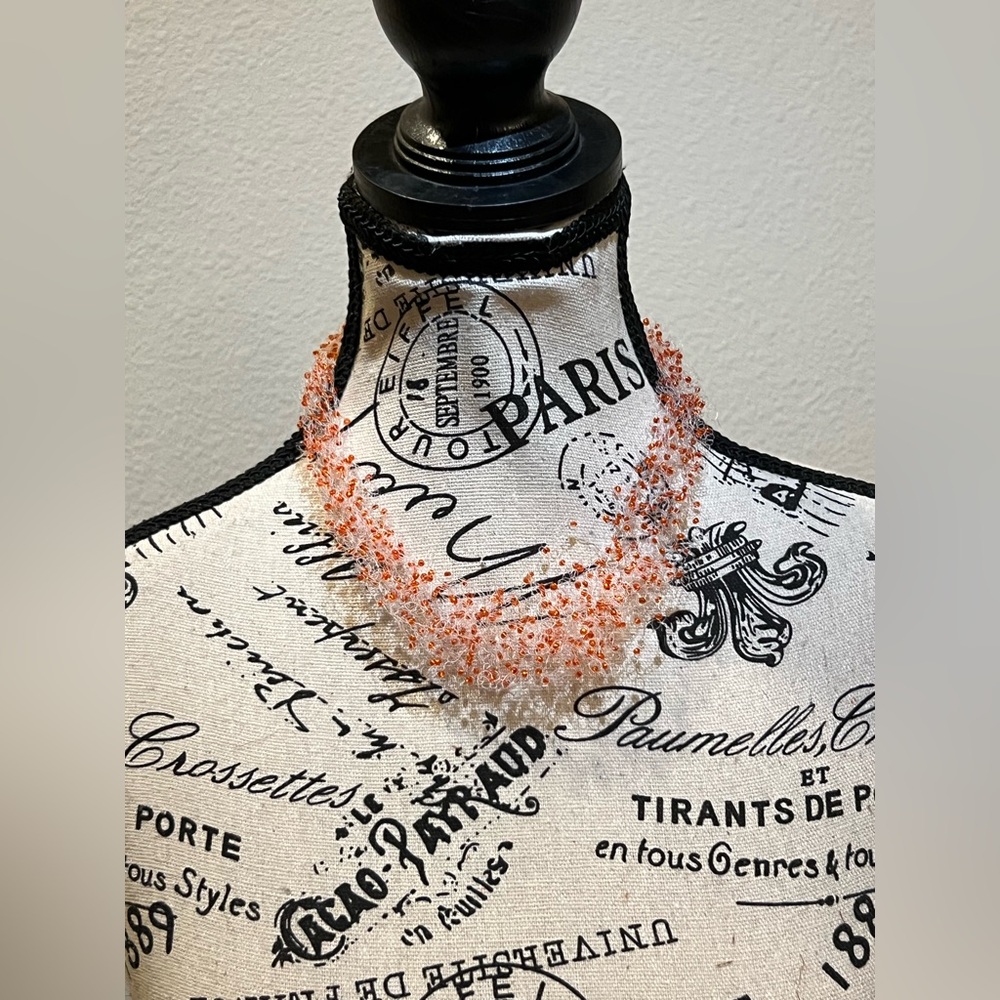 Orange beaded knitted choker/ collar style